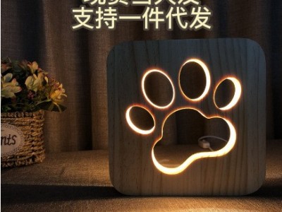 跨境猫爪杯同款 狗爪实木雕刻镂空创意台灯 新款小夜灯FS-T1806W图2
