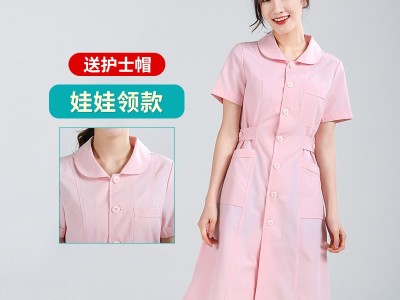 护士服短袖夏装女偏襟粉白蓝绿色修身美容院药店牙科工作服包邮图6