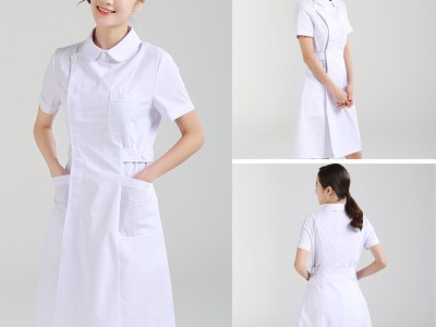 护士服短袖夏装女偏襟粉白蓝绿色修身美容院药店牙科工作服包邮图2