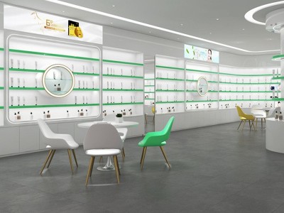 烤漆化妆品展示柜定制厂家 广州美容院产品展示柜 弧形异形陈列柜图4