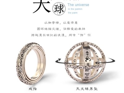 天文球浑天仪戒指复古球型翻转变形宇宙情侣创意戒指刻字镀金图2