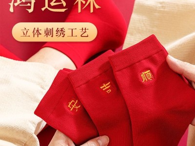 本命年红袜子纯棉龙年刺绣款红色袜子秋冬批发福字冬季中筒袜全棉图2