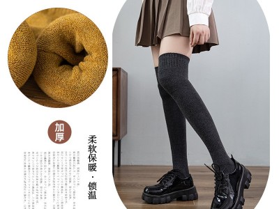加厚保暖长筒袜女微压过膝袜毛圈袜子女中筒秋冬季加绒高筒长袜子图4