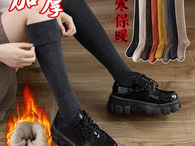 加厚保暖长筒袜女微压过膝袜毛圈袜子女中筒秋冬季加绒高筒长袜子图2