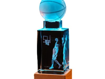 3d水晶方柱激光内雕篮球明星科比纪念品木质彩光发光底座桌面摆件图5
