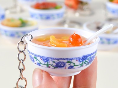 仿真食物钥匙扣仿真青花瓷碗面钥匙圈迷你食玩挂件包包小礼品挂饰图3