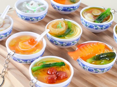 仿真食物钥匙扣仿真青花瓷碗面钥匙圈迷你食玩挂件包包小礼品挂饰图2