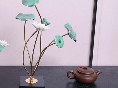 陶瓷工艺品创意礼品样板房现代荷叶花家居办公室软装饰品图7