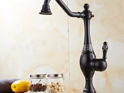 欧式复古全铜黑色厨房冷热水龙头 可旋转高档水槽洗菜盆混水龙头图2