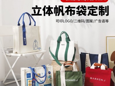 帆布托特包定 制logo帆布包定 做企业高端环保袋立体手提帆布袋子图2