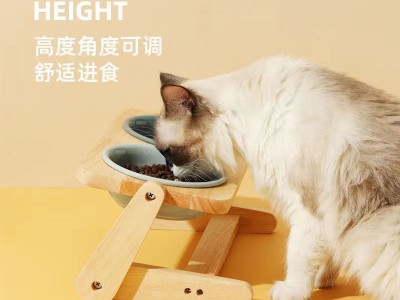 宠物猫咪喂食架实木猫咪食盆架保护颈椎可调角度狗碗架饮水碗架图3