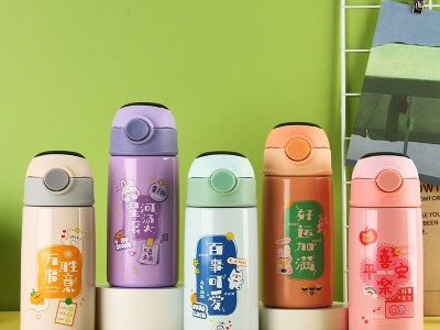 ins风304不锈钢智能保温杯学生儿童卡通吸管杯家用便携礼品杯批发图2