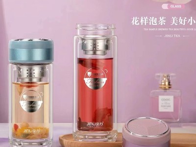 匡迪华像双层加厚透明玻璃杯高硼硅办公商务泡茶水杯可印制logo图2