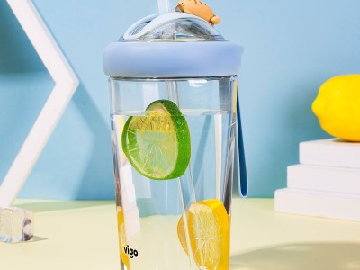 工厂定制水杯tritan塑料杯子 透明杯子定制logo带吸管水杯图2